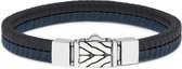 SILK Jewellery - Bracelet Argent - Chevron - 157BBU.22 - cuir bleu/noir - Taille 22