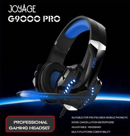 Joyage Noise cancelling hoofdtelefoon - Blauw - Met microfoon en draad - Gaming headset pc ps4 ps5 xbox one - Koptelefoon kinderen met microfoon voor pc - Koptelefoon met draad - Koptelefoon over ear lange kabel - Hoofdtelefoon met kabel - Joyage