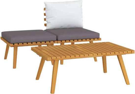 vidaXL Ensemble de jardin Bois d'acacia - Salon - 60 x 65 x 65 cm - Gris foncé / Wit - Banc de jardin