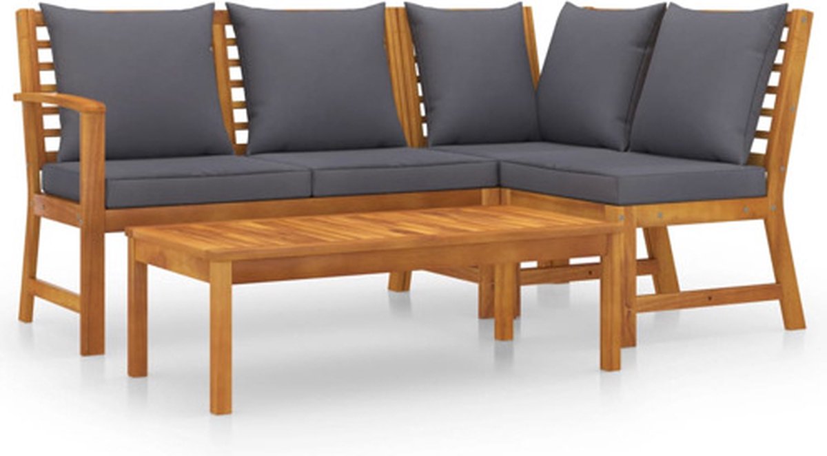 Bol.com vidaXL - 4-delige - Loungeset - met - kussens - massief - acaciahout aanbieding
