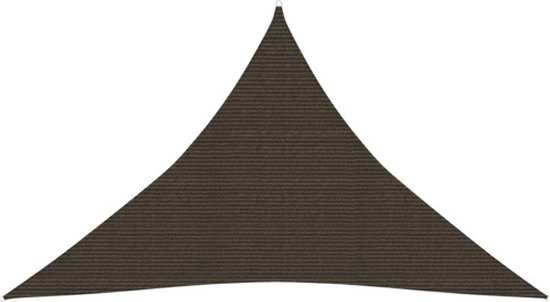 Bruin driehoekig schaduwdoek van HDPE met metalen ringen.