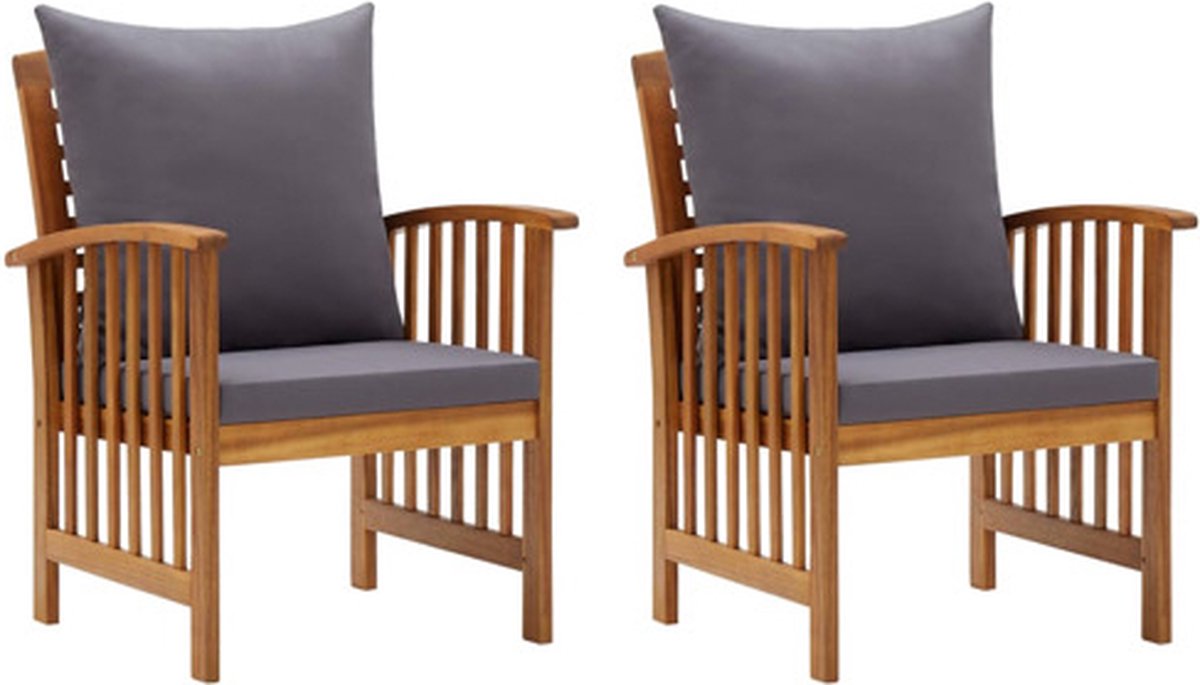 vidaXL Tuinstoelen - 2 - st - met - kussens - massief - acaciahout Bruin en donkergrijs