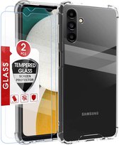 HB Hoesje Geschikt voor Samsung Galaxy A04S & M13 Transparant & 2X Glazen Screenprotector - Anti Shock Hybrid Back Cover