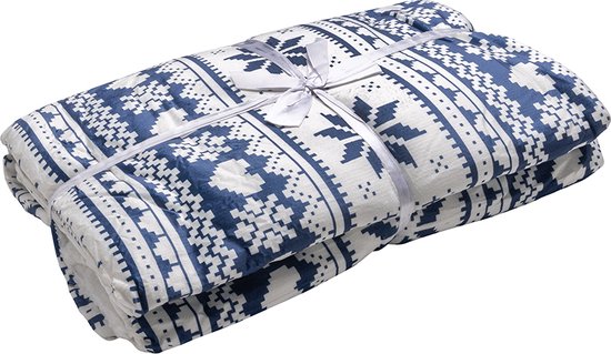 Fleece Deken met Mouwen - Hoodie Deken - Hoodie Blanket - Huggle Hoodie - Snuggle Hoodie - Dekens - Plaid met Mouwen - TV Deken - Wit met Blauw - Dames en Heren - Volwassenen - 180x130 cm - Noodpakket - Kerstcadeau - Snuggie Moment