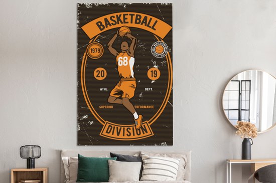 Canvas schilderij 120x180 cm - Wanddecoratie Mancave - Basketbal - Vintage - Muurdecoratie woonkamer - Slaapkamer decoratie - Kamer accessoires - Schilderijen - Vaderdag cadeau - Geschenk - Cadeautje voor hem - Tip - Mannen