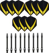 3 sets (9 stuks) Super Sterke – Geel - Vista-X – dart flights – inclusief 3 sets (9 stuks) - medium - Aluminium - zwart - dart shafts