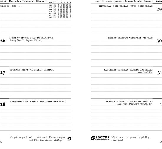 Weekplanner Mini 2023 Twee Pagina's Vier Talen Crème Papier Filofax