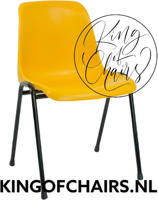 King of Chairs model KoC Daniëlle okergeel met zwart onderstel. Stapelstoel kantinestoel kuipstoel vergaderstoel tuinstoel kantine stoel stapel stoel kantinestoelen stapelstoelen kuipstoelen De Valk 3360 keukenstoel bistro eetkamerstoel