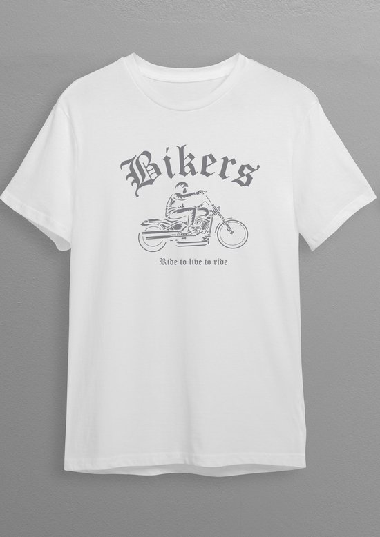 Motorshirt | Bikershirt | Wit T-shirt | Zilvere opdruk | L | Opdruk 1