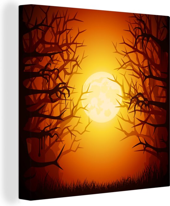 Une forêt illustrée avec des branches dénudées pendant Halloween Toile 50x50 cm - Tirage photo sur toile (Décoration murale salon / chambre)