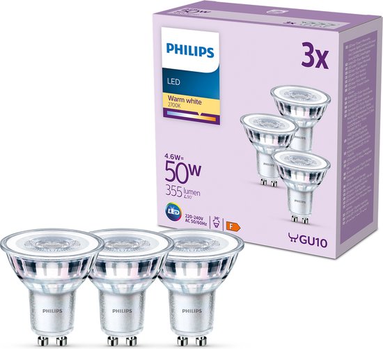 Philips LED Spot - 50 W - GU10 - Warmwit licht - 3 stuks