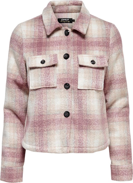 Only Jas Onllou Short Check Jacket Otw Noos 15208838 Pumice Stone/rose Brown Dames Maat - XS