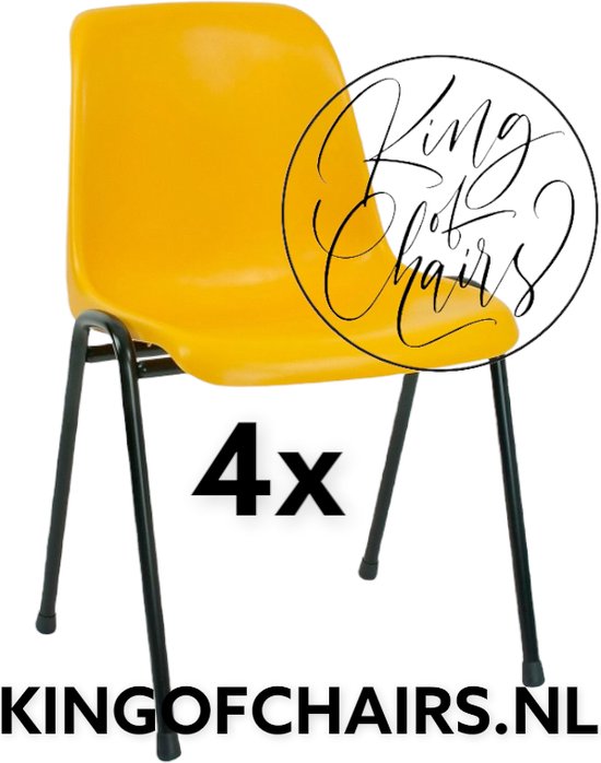 King of Chairs -set van 4- model KoC Daniëlle okergeel met zwart onderstel. Stapelstoel kantinestoel kuipstoel vergaderstoel tuinstoel kantine stoel stapel stoel kantinestoelen stapelstoelen kuipstoelen De Valk 3360 keukenstoel eetkamerstoel
