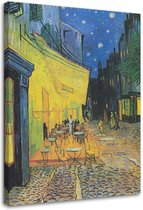 Trend24 - Canvas Schilderij - Terras Van Een Café'S Nachts - V. Van Gogh Reproduction - Schilderijen - Reproducties - 60x90x2 cm - Blauw