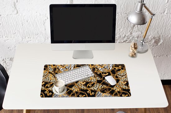 Muismat XXL 80x40 cm - Bureau onderlegger - Bureau mat Ketting - Goud - Panter - Zebra - Bureaumat - Gaming mousepad xl - Bureaulegger groot - Computer deskmat