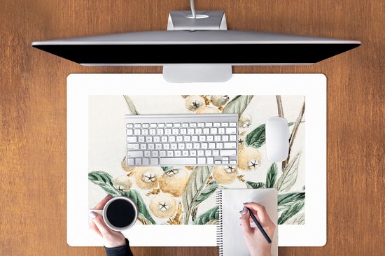 Tapis de souris XXL - Sous-main - Tapis de bureau - Baie - Japonais - Feuilles - Vintage - 90x60 cm - Tapis de souris XXL