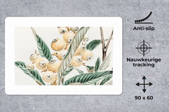 Tapis de souris XXL - Sous-main - Tapis de bureau - Baie - Japonais - Feuilles - Vintage - 90x60 cm - Tapis de souris XXL