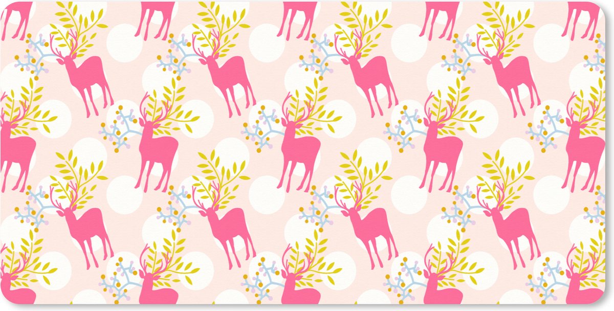Muismat XXL 120x60 cm - Bureau onderlegger - Bureau mat Hert - Roze - Patronen - Bureaumat - Gaming mousepad xl - Bureaulegger groot - Computer deskmat