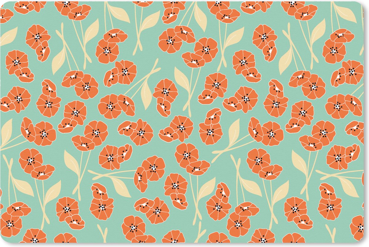 Muismat XXL 90x60 cm - Bureau onderlegger - Bureau mat Retro - Bloemen - Design - Oranje - Bureaumat - Gaming mousepad xl - Bureaulegger groot - Computer deskmat