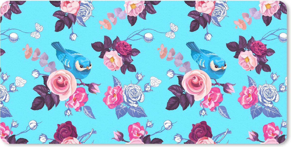 Muismat XXL 90x45 cm - Bureau onderlegger - Bureau mat Vogel - Bloemen - Patronen - Bureaumat - Gaming mousepad xl - Bureaulegger groot - Computer deskmat