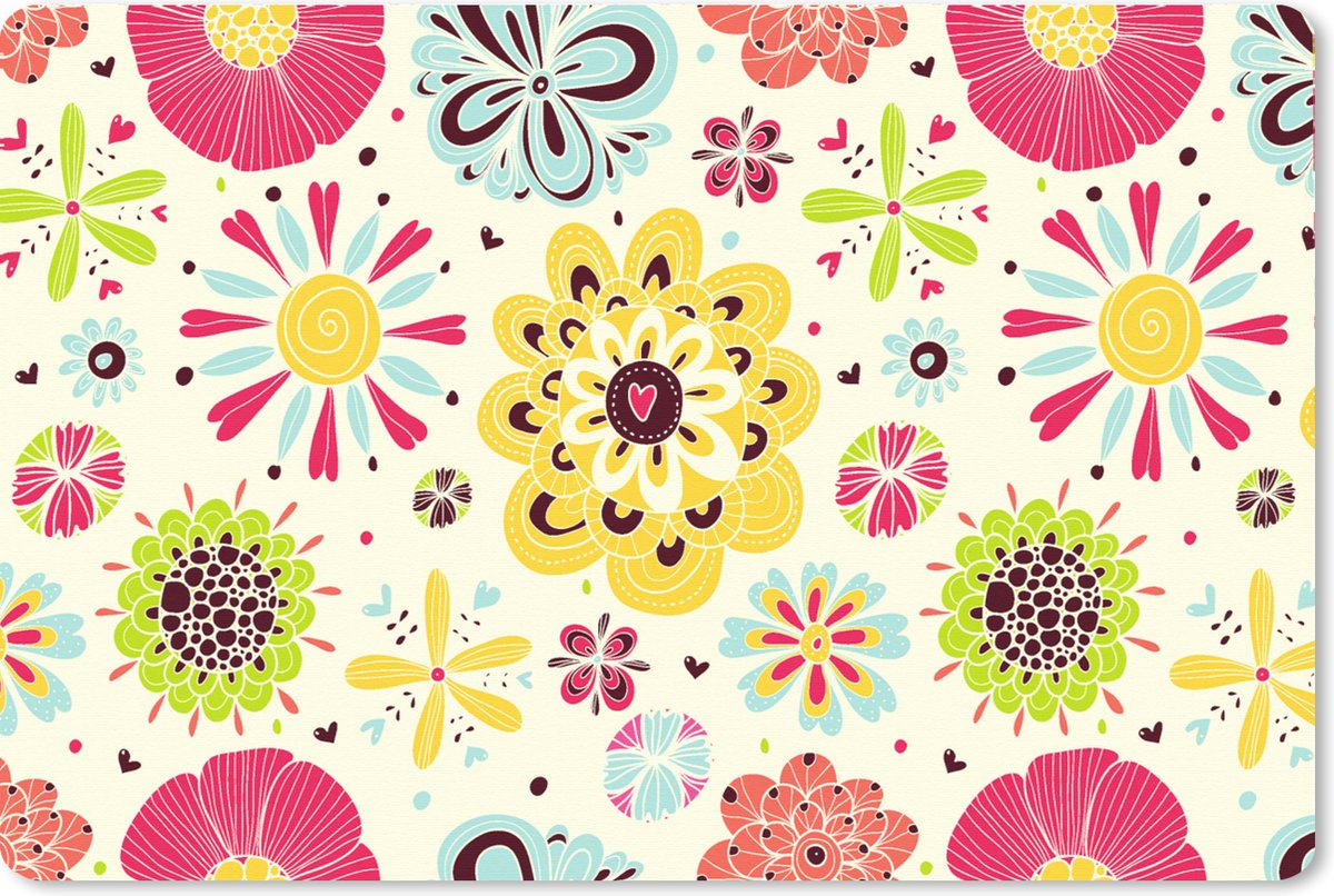 Muismat XXL 120x80 cm - Bureau onderlegger - Bureau mat Hart - Bloemen - Patronen - Bureaumat - Gaming mousepad xl - Bureaulegger groot - Computer deskmat