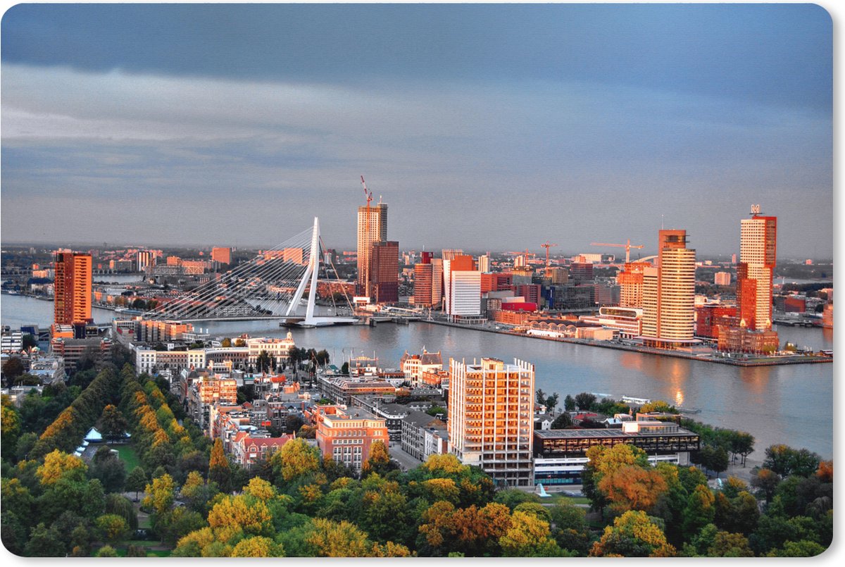 Muismat XXL 90x60 cm - Bureau onderlegger - Bureau mat Rotterdam - Erasmus - Brug - Skyline - Bureaumat - Gaming mousepad xl - Bureaulegger groot - Computer deskmat