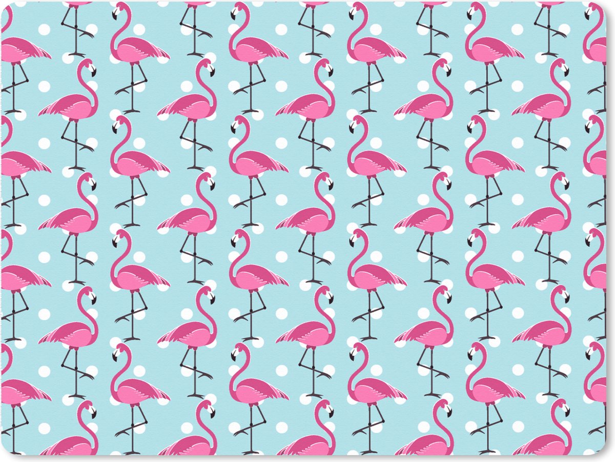 Muismat XXL - Bureau onderlegger - Bureau mat - Flamingo - Stippen - Dieren - Patroon - 80x60 cm - XXL muismat