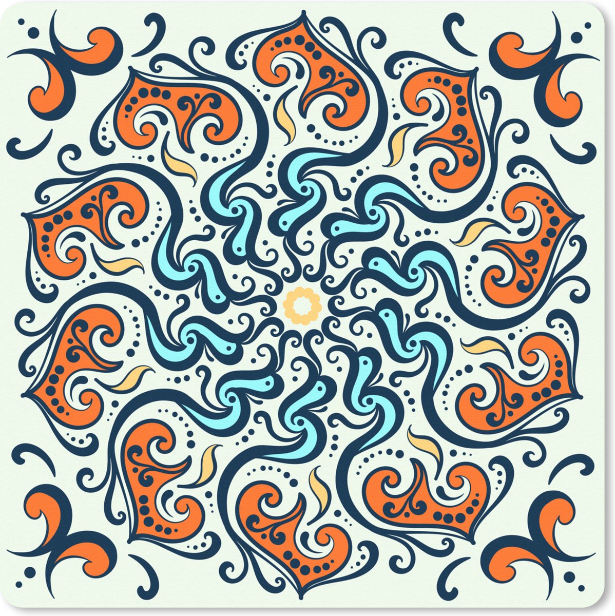 Muismat XXL 40x40 cm - Bureau onderlegger - Bureau mat Mandala - Oranje - Blauw - Patronen - Bureaumat - Gaming mousepad xl - Bureaulegger groot - Computer deskmat