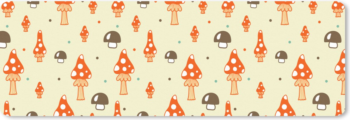Muismat XXL 90x30 cm - Bureau onderlegger - Bureau mat Patronen - Paddestoel - Oranje - Bureaumat - Gaming mousepad xl - Bureaulegger groot - Computer deskmat
