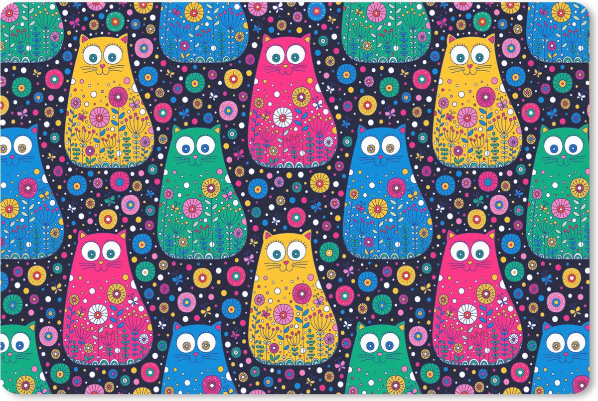 Muismat XXL 120x80 cm - Bureau onderlegger - Bureau mat Kat - Regenboog - Bloemen - Bureaumat - Gaming mousepad xl - Bureaulegger groot - Computer deskmat