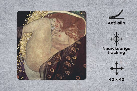 Muismat XXL 40x40 cm - Bureau onderlegger - Bureau mat Danaë - Gustav Klimt - Bureaumat - Gaming mousepad xl - Bureaulegger groot - Computer deskmat