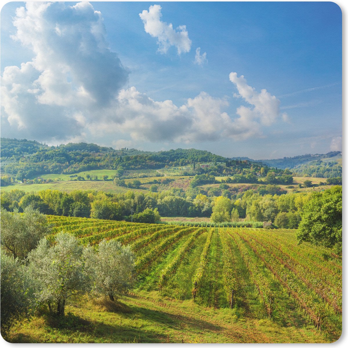 Muismat XXL 40x40 cm - Bureau onderlegger - Bureau mat Toscane - Landschap - Wolken - Bureaumat - Gaming mousepad xl - Bureaulegger groot - Computer deskmat