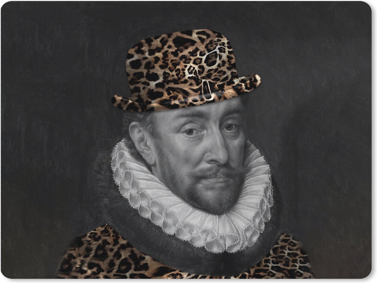 Muismat XXL 80x60 cm - Bureau onderlegger - Bureau mat Kunst - Willem van Oranje - Hoed - Bureaumat - Gaming mousepad xl - Bureaulegger groot - Computer deskmat