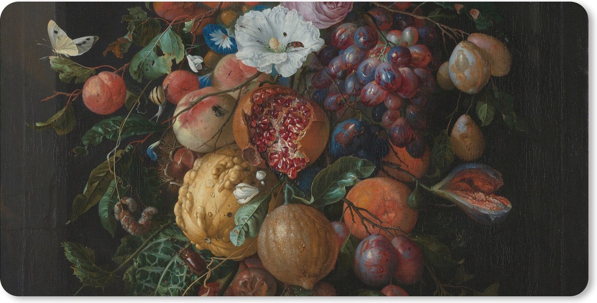 Muismat XXL 80x40 cm - Bureau onderlegger - Bureau mat Festoen van vruchten en bloemen - Schilderij van Jan Davidsz. de Heem - Bureaumat - Gaming mousepad xl - Bureaulegger groot - Computer deskmat