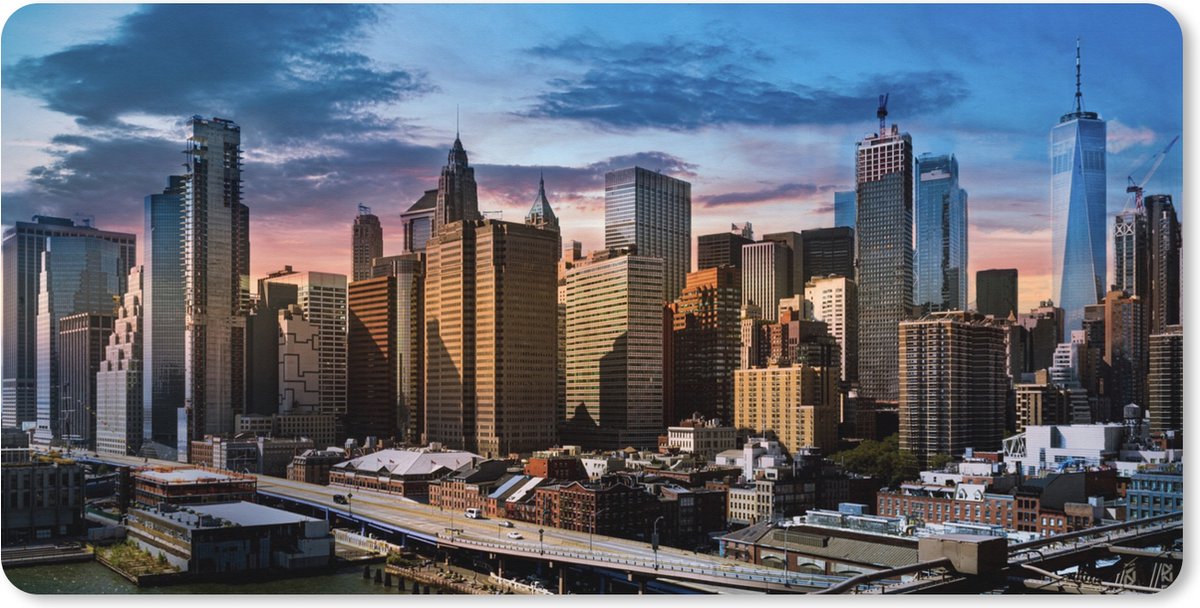Muismat XXL 80x40 cm - Bureau onderlegger - Bureau mat New York - Skyline - Zon - Bureaumat - Gaming mousepad xl - Bureaulegger groot - Computer deskmat