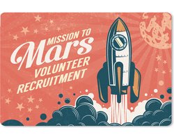 Muismat XXL 90x60 cm - Bureau onderlegger - Bureau mat Vintage - Raket - Mars - Quotes - Mission to Mars volunteer recruitment - Ruimte - Reizen - Bureaumat - Gaming mousepad xl - Bureaulegger groot - Computer deskmat