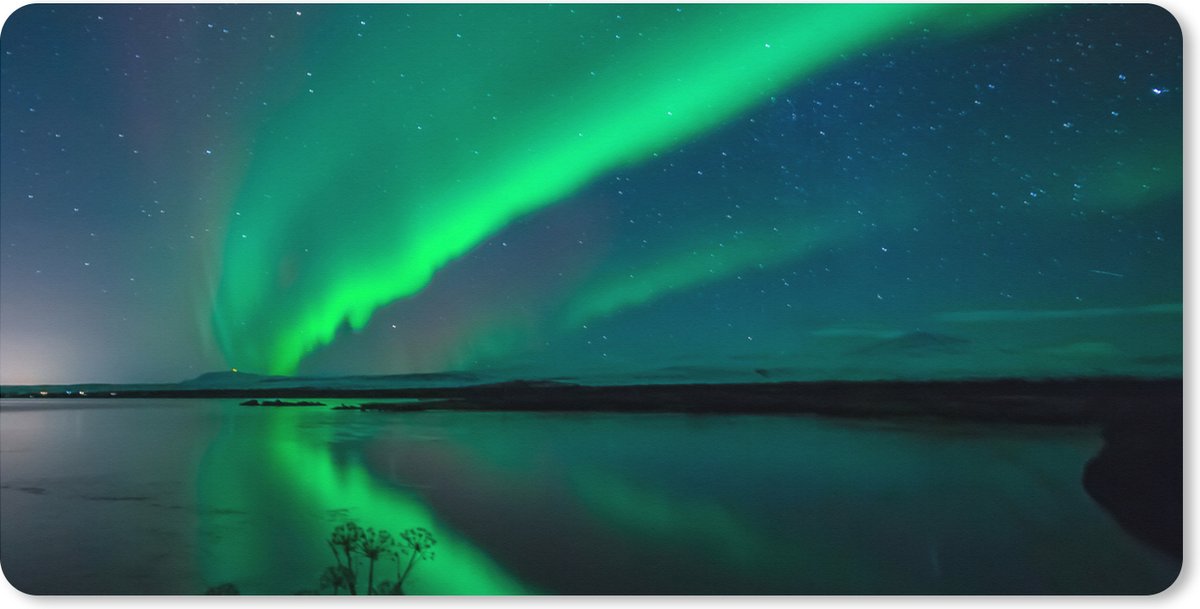 Muismat XXL 80x40 cm - Bureau onderlegger - Bureau mat Noorderlicht - IJsland - Sterrenhemel - Groen - Water - Bureaumat - Gaming mousepad xl - Bureaulegger groot - Computer deskmat