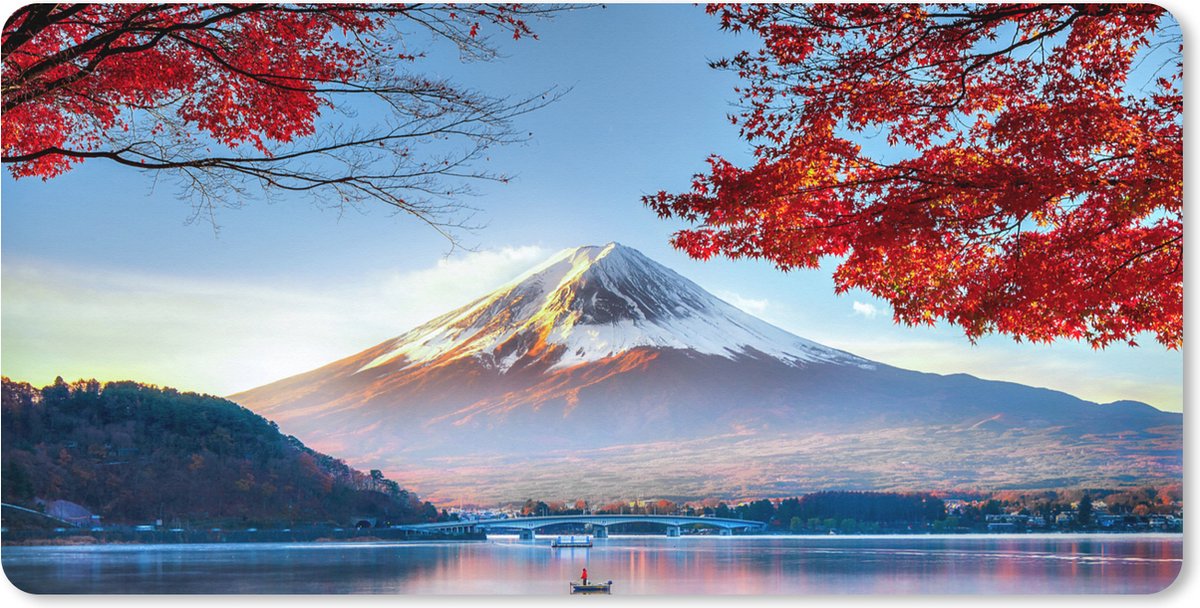 Muismat XXL 90x45 cm - Bureau onderlegger - Bureau mat De Japanse Fuji berg in Azië tijdens de herfst - Bureaumat - Gaming mousepad xl - Bureaulegger groot - Computer deskmat