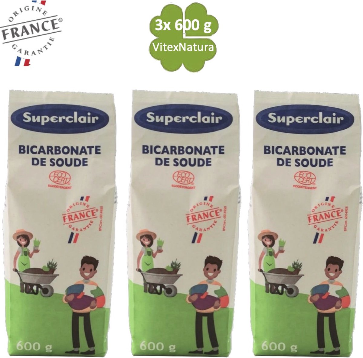 Superclair schoonmaaksoda 3x600g sodium bicarbonaat