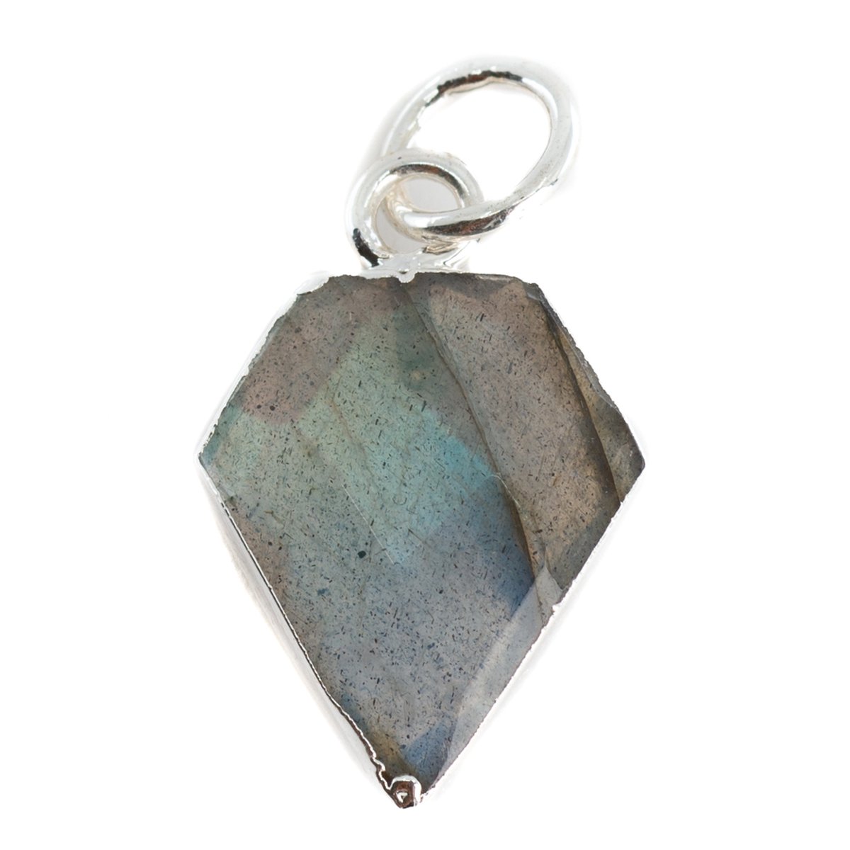 Edelsteen Hanger Labradoriet Diamantvorm – Verzilverd – 15 x 12 mm