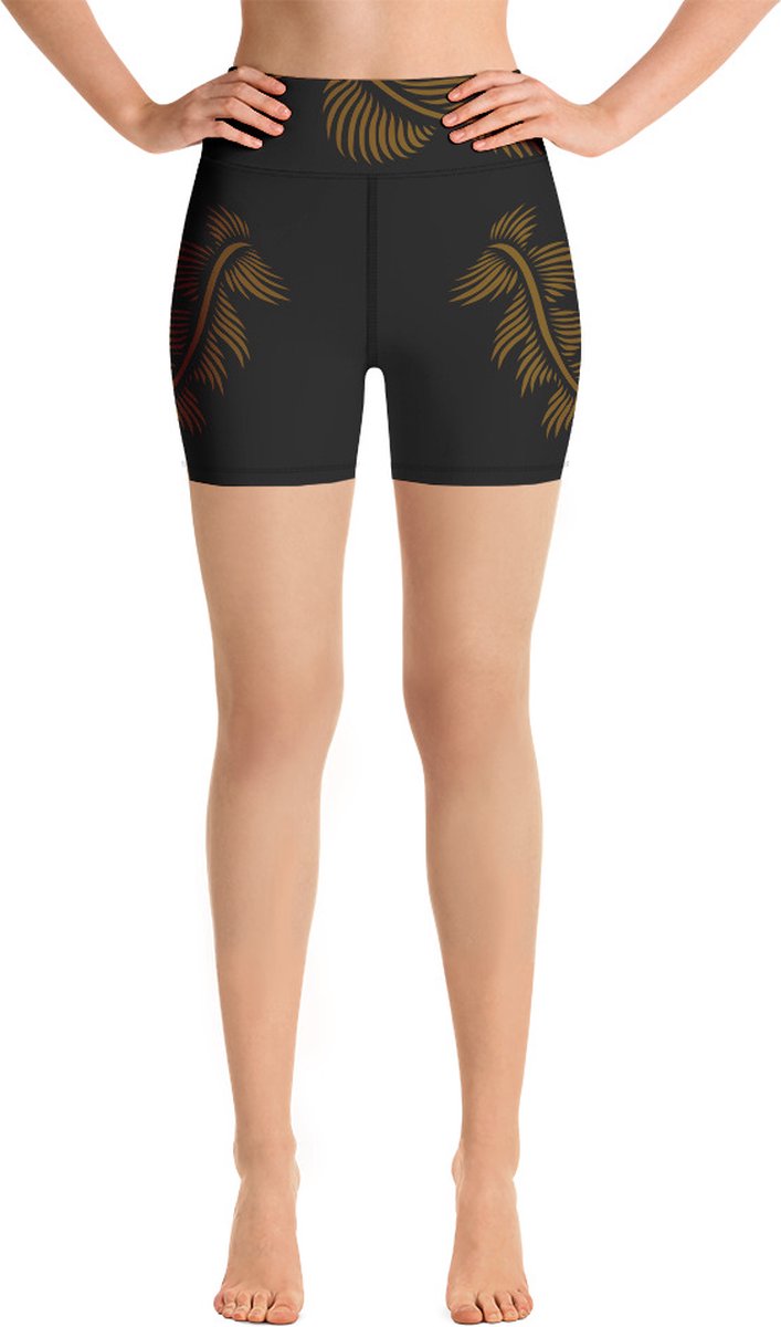 Sport Short - design Lines 4 Peace - High Waist Dry Fit High Performance 4way stretch - UPF 50+ - Hardloop - Yoga - Fitness - Dans - Pilates - Training - Korte broek-zwart hazelnootbruin - dames -maat S — afbeelding 2