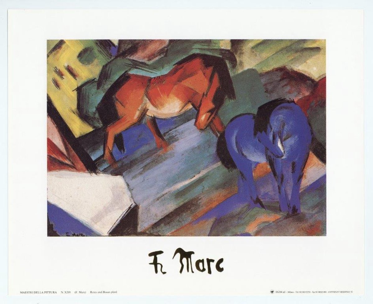 Catch Projecten Mini kunstposter - Rood en blauw paard - Franz Marc - 24x30 cm Multicolor