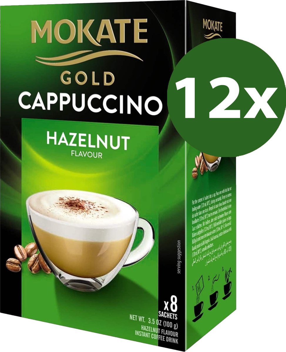 Mokate Gold “Cappuccino Hazelnut” Instant Koffie 12 x 8 zakjes - Voordeelverpakking