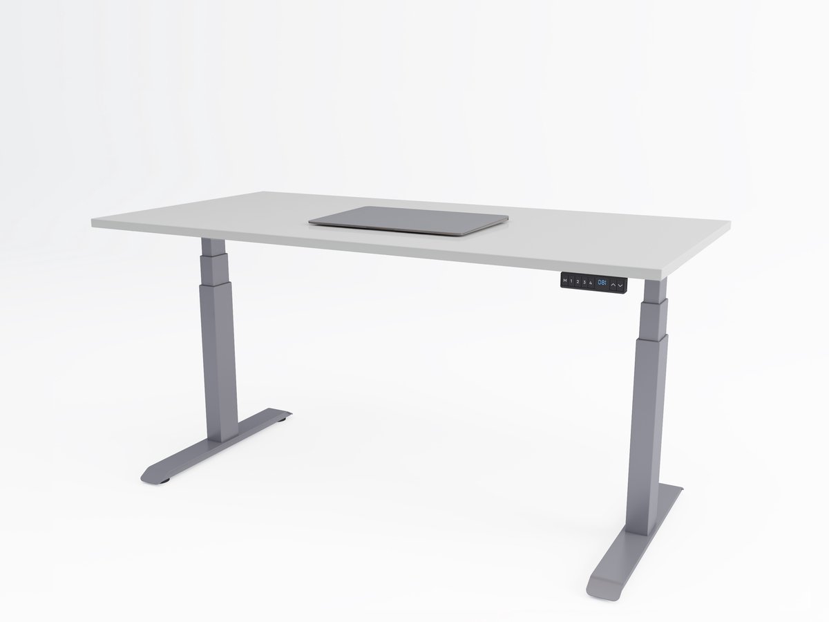 Tri-desk Premium | Elektrisch zit-sta bureau | Aluminium onderstel | Grijs blad | 180 x 80 cm
