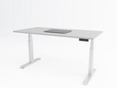 Tri-desk Premium | Elektrisch zit-sta bureau | Wit onderstel | Grijs blad | 200 x 80 cm