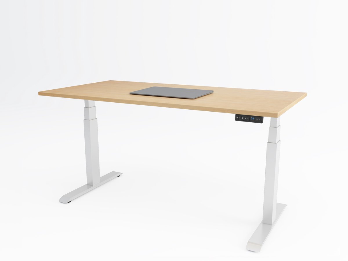 Tri-desk Premium | Elektrisch zit-sta bureau | Wit onderstel | Ahorn blad | 160 x 80 cm
