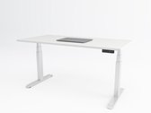 Tri-bureau Premium | Bureau assis-debout électrique | Base blanche | drap blanc | 200 x 80 cm