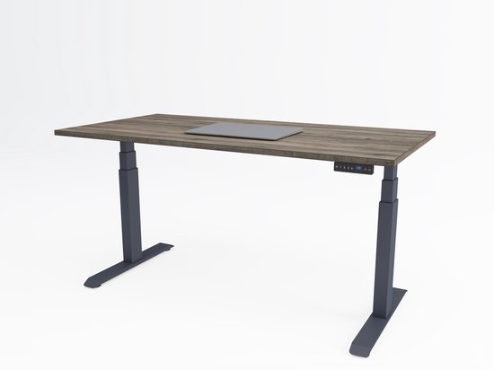 Tri-desk Premium | Elektrisch zit-sta bureau | Antraciet onderstel | Logan eiken blad | 140 x 80 cm