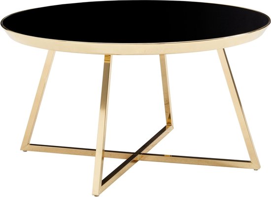 Koffietafel Glazen en Metaal 76x76x41 cm Gespiegeld Zwart | Ronde Salontafel | Tafel Woonkamer Moderne | Lage Bijzettafel Woonkamertafel