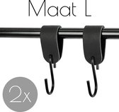 2x Leren S-haak hangers - Handles and more® | ZWART - maat L (Leren S-haken - S haken - handdoekkaakje - kapstokhaak - ophanghaken)